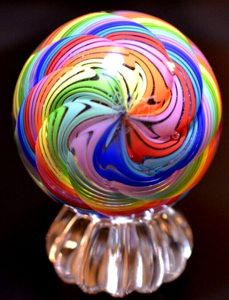 JAMES ALLOWAY HANDMADE MARBLE/2.623″-DICHROIC RAINBOW VORTEX # 3217-LIME,ROYAL +
