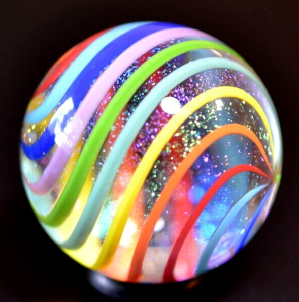 JAMES ALLOWAY GLASS MARBLE/1.298″-DICHROIC 8 COLOR GLITTERBALL #361-SAPPHIRE,LAV