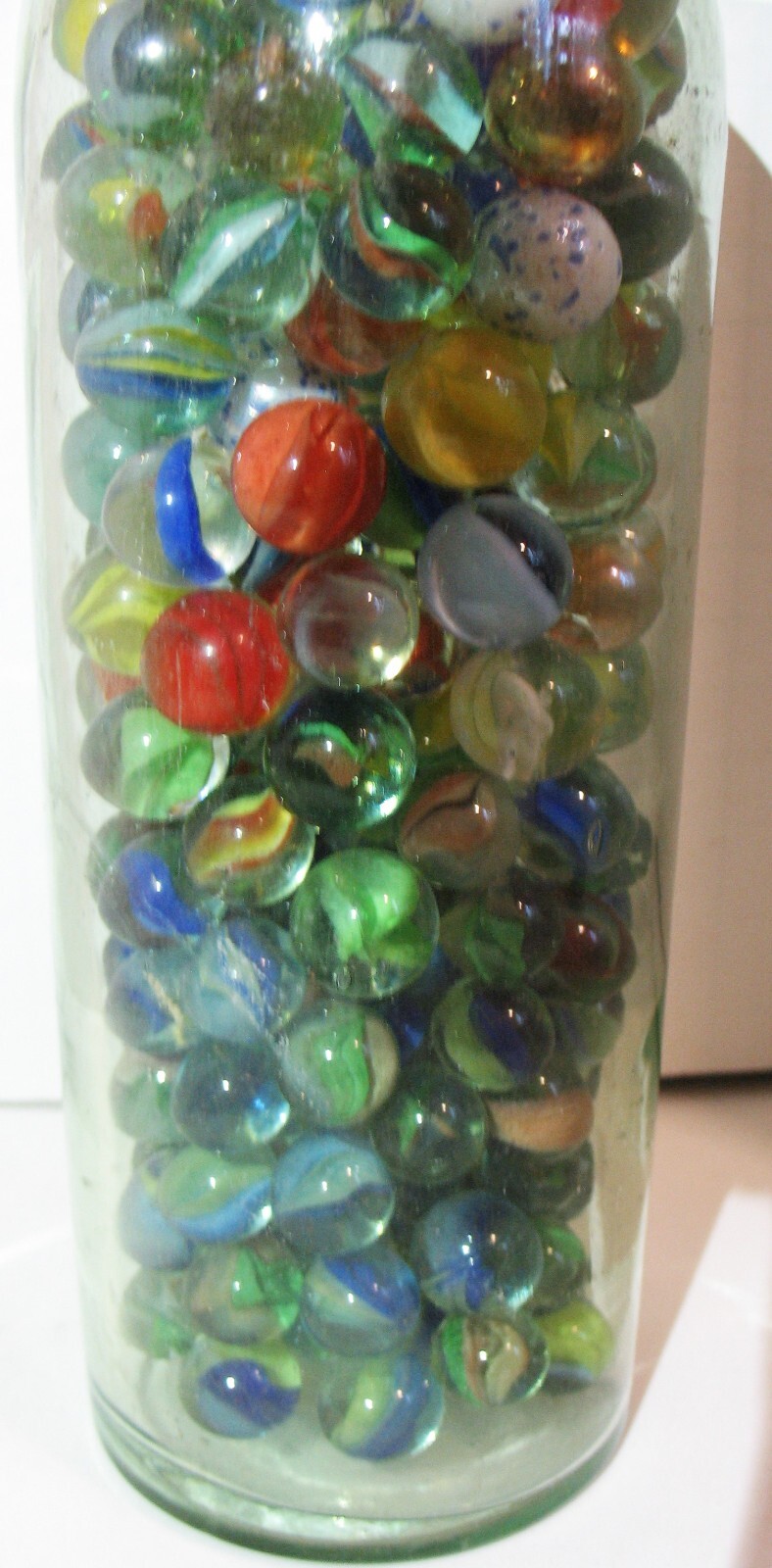 Whisky Bottle of Machine Made Marbles Various Makers +Types many 5/8″ dia