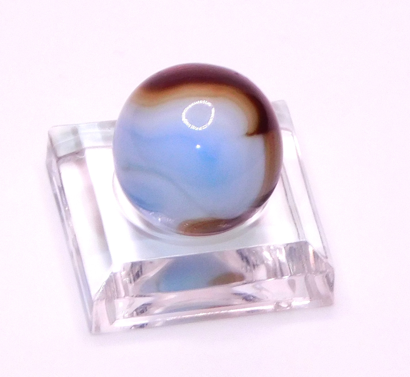 Vintage Marble UV Reactive Glass Sky Blue Brown Red Swirl Opaque 0.63″ Mint #U-1