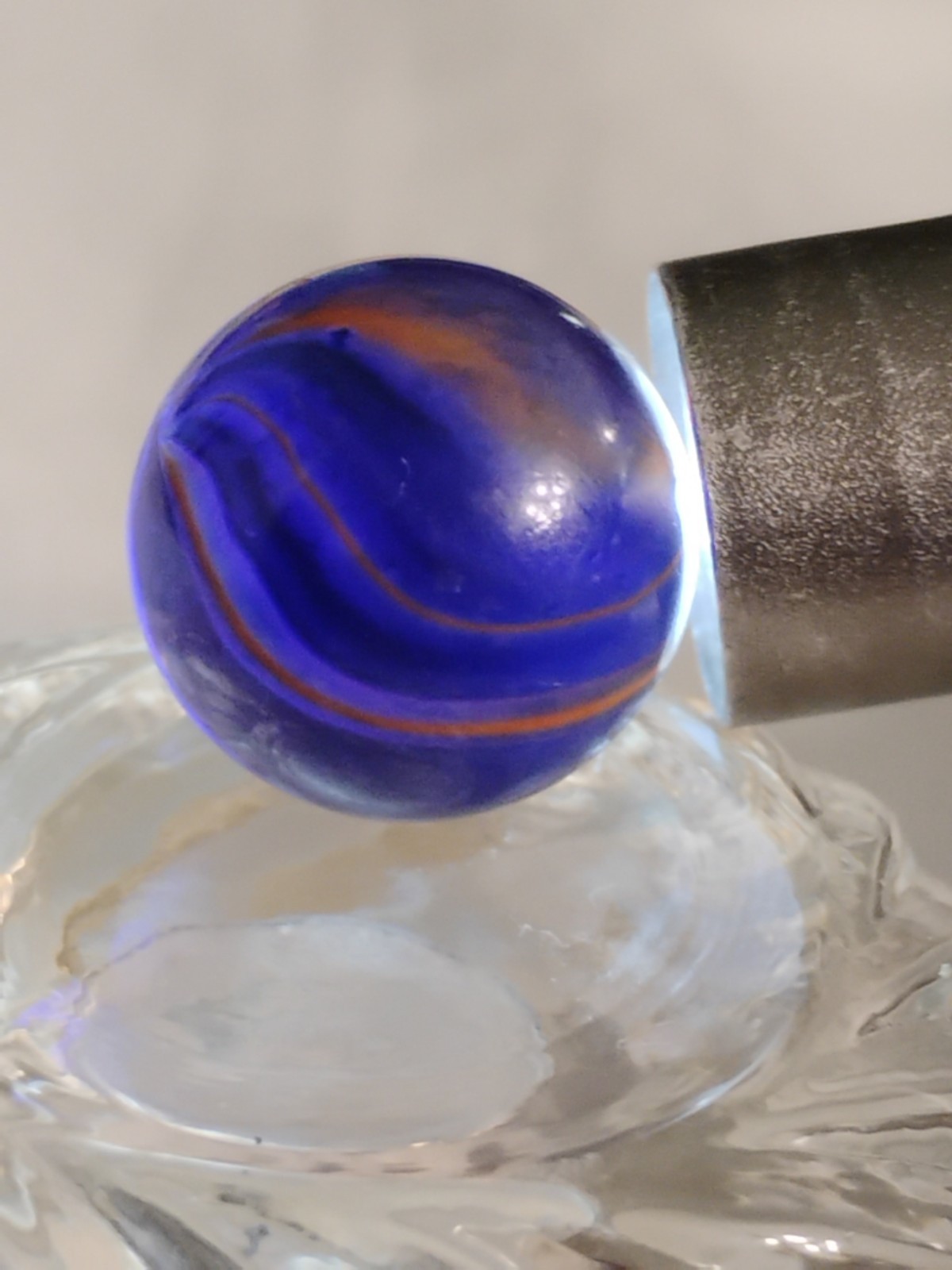 Vintage Vitro Alley Agate Asian Bomber Blue Orange 8 Vien Translucent Marble ?
