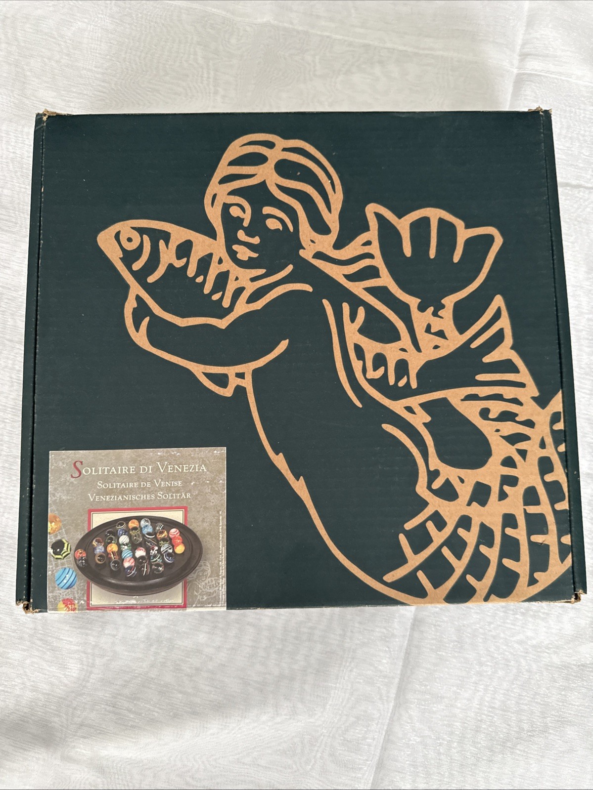 Solitaire Di Venezia Hand Blown Glass Marbles 38 w/Chocolate Wood Base Board.