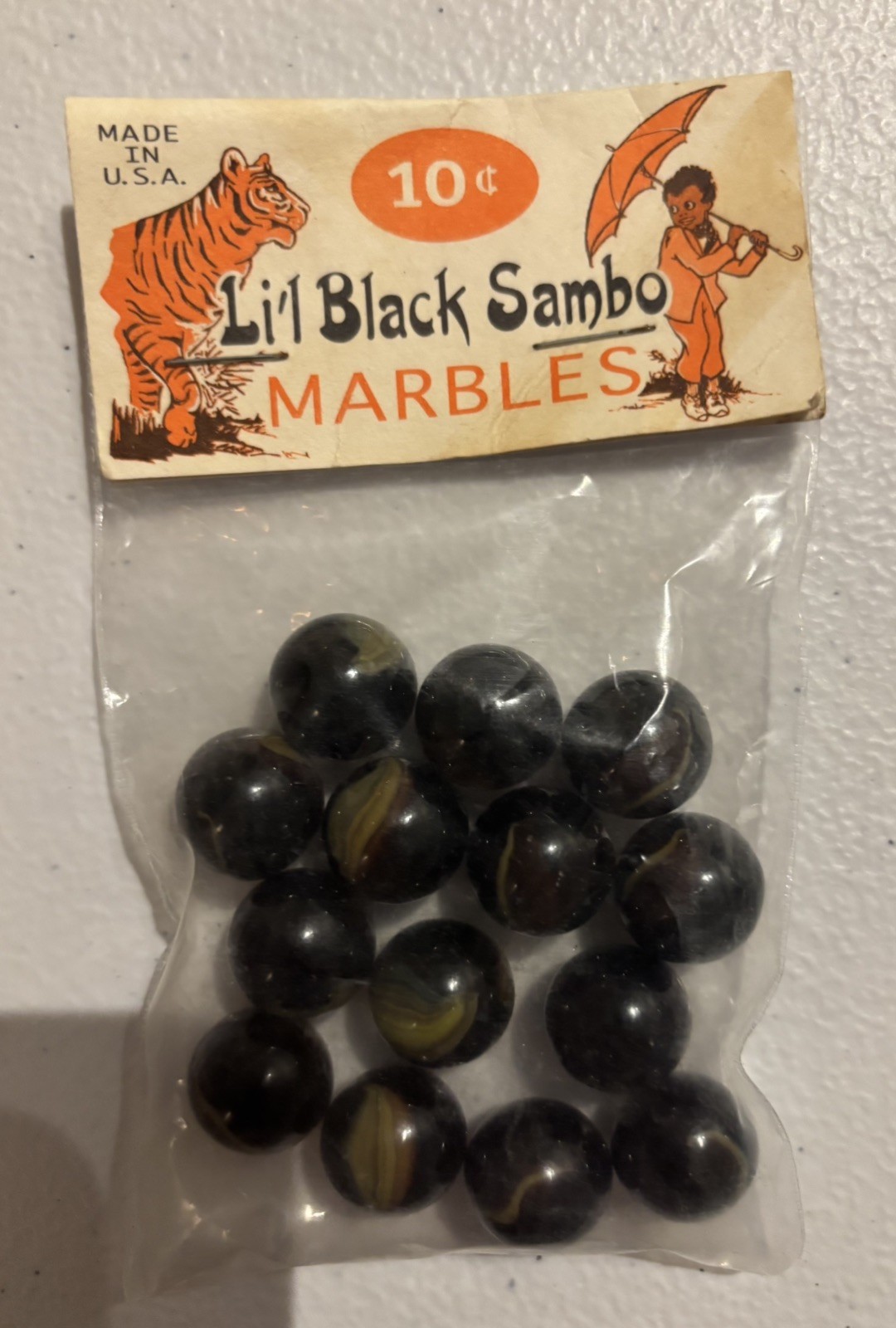 Vintage Unopened Bag Of Marbles USA Lil Black Sambo 10 Cents 14 Marbles