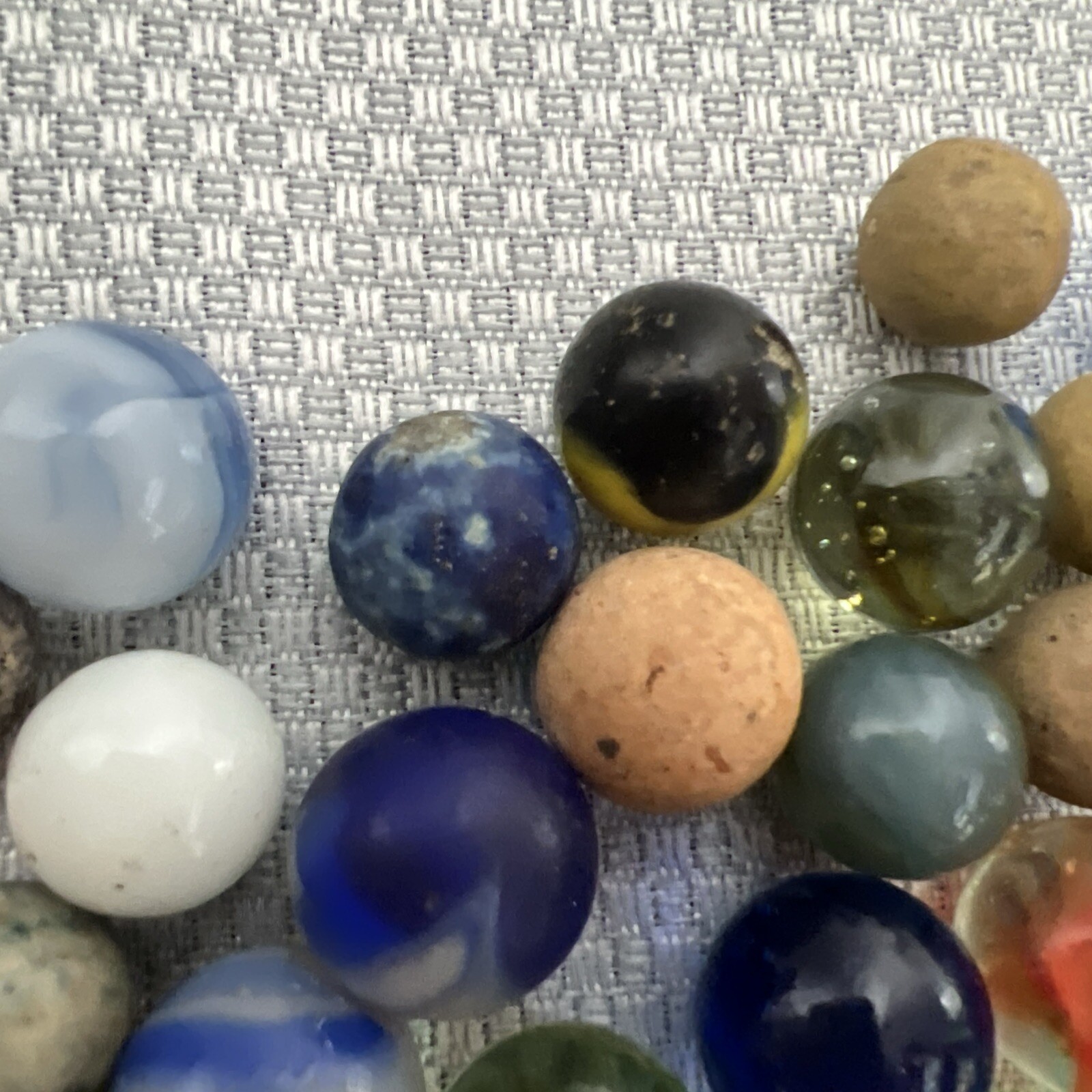 Mixed Lot of 70 Antique & Modern Clay Glass Metal Marbles Some Handmade