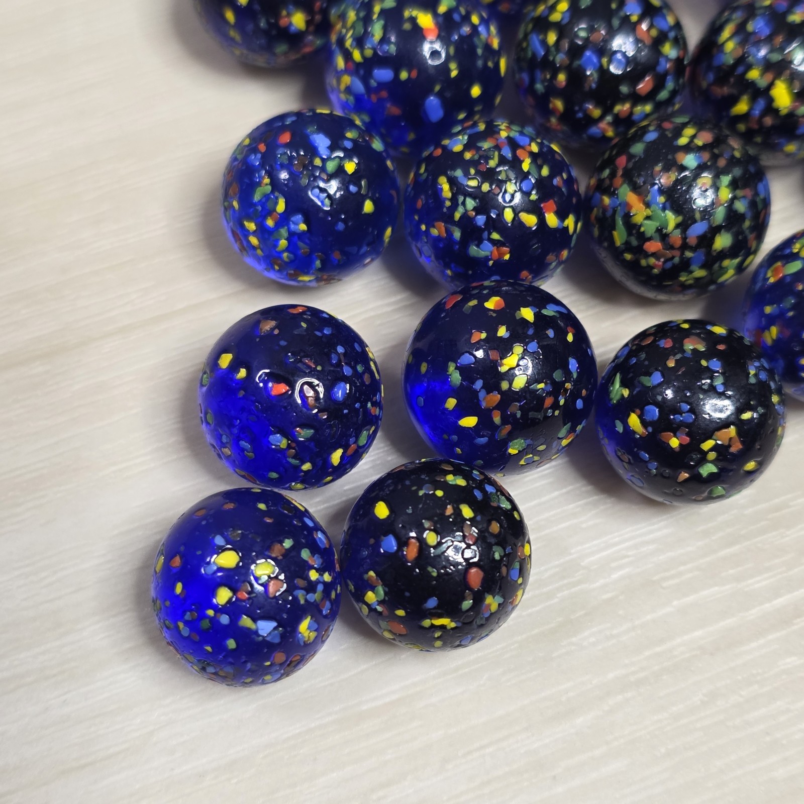 Vintage Blue Cobalt Confetti Speckled Glass Marbles Lot of 24