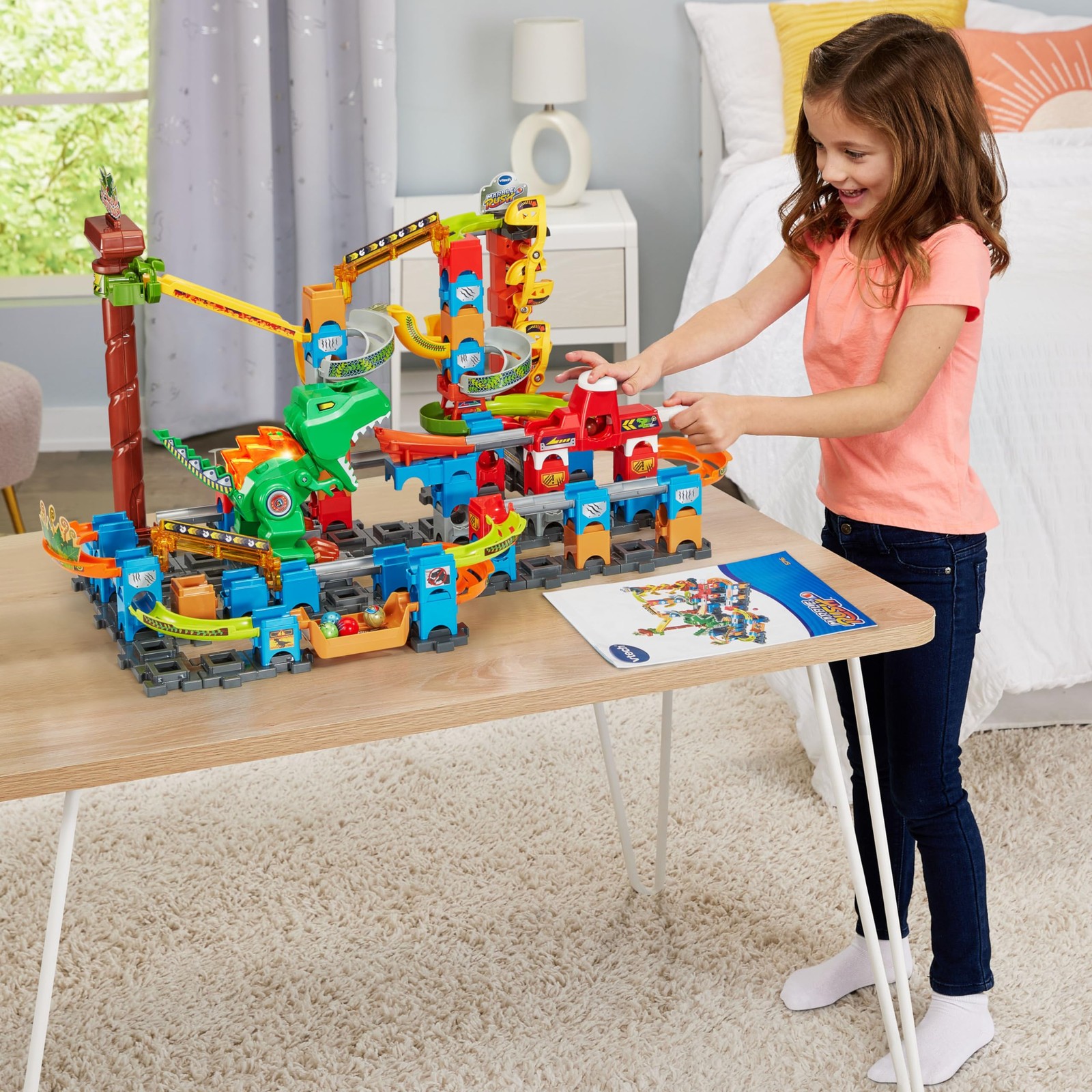 VTech Marble Rush T-Rex Dino Thrill Track 29.3″ x 17.4″ x 21.7″, Multicolor