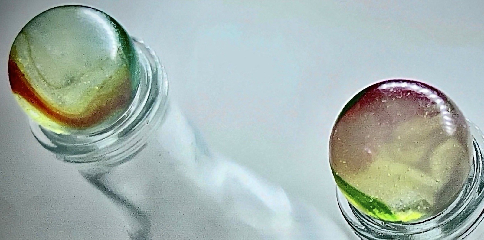 Vintage Peltier NLR Colorado Marble Green Red Swirl Clear Base 5/8” (pair)