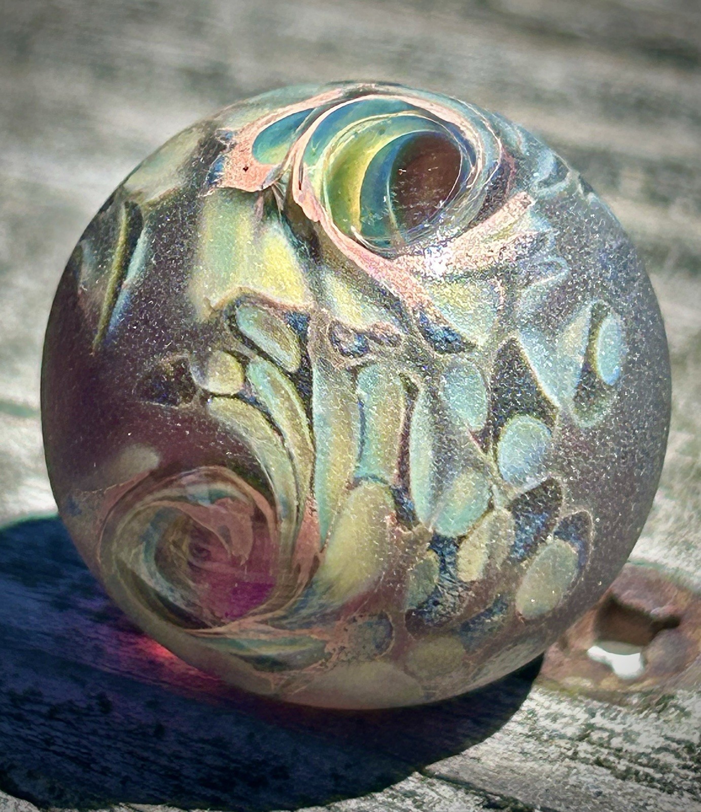 Hand Blown Sand Blasted Frosted Marble Boro Glass Art portal windows planet