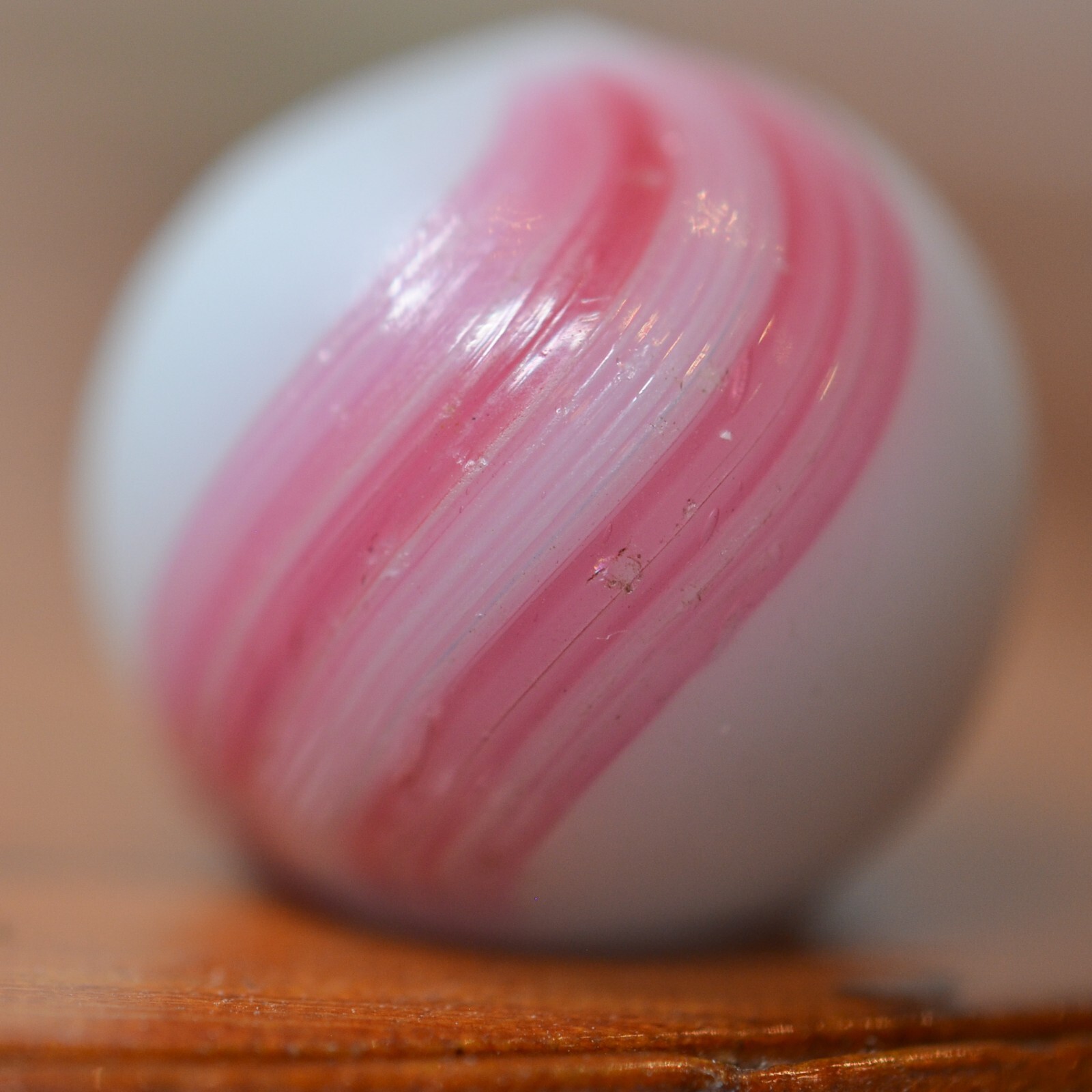 Handmade Pink Banded Opaque Marble, 11/16 in, Near Mint, Germany 1860-1920 S1507