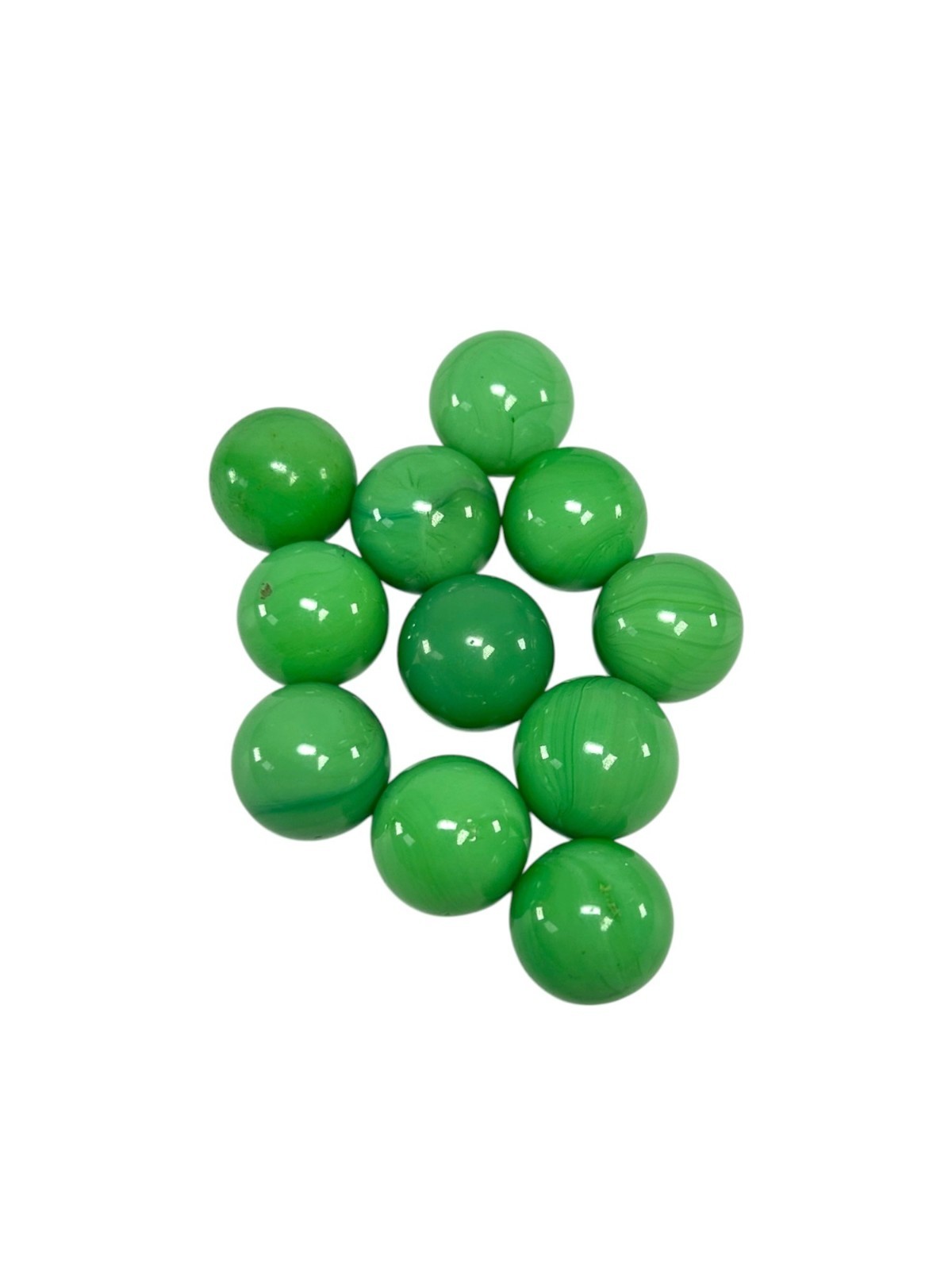 Vintage Player Marbles .58in Lot of 11 Bright Green Swirled Glass Collectible