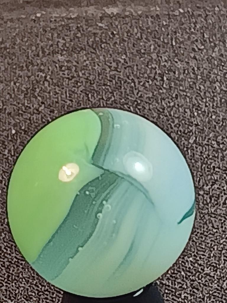5/8″ Vitro Agate Celadon Patch Wispy White on Clear NM Serious Marble A704