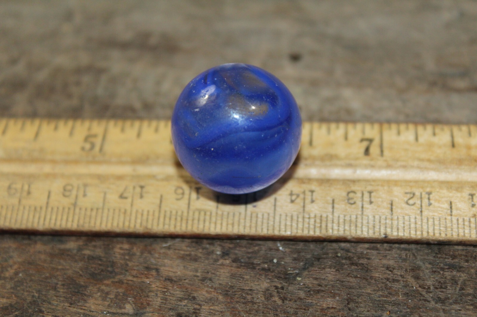 Vintage Machine Made Shooter Marble Caged Blue Swirl Clear