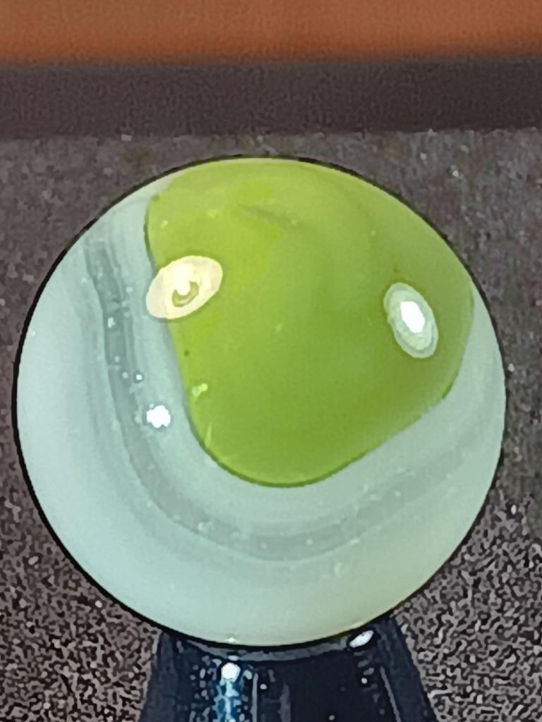 5/8″ Vitro Grinch Green Ice White on Clear Patch Swirl NM Serious Marble B63
