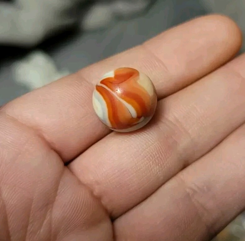Vintage Opaque Swirl Marble ⅝” Red Orange Blue On Off White Base CAC? RAVENS?