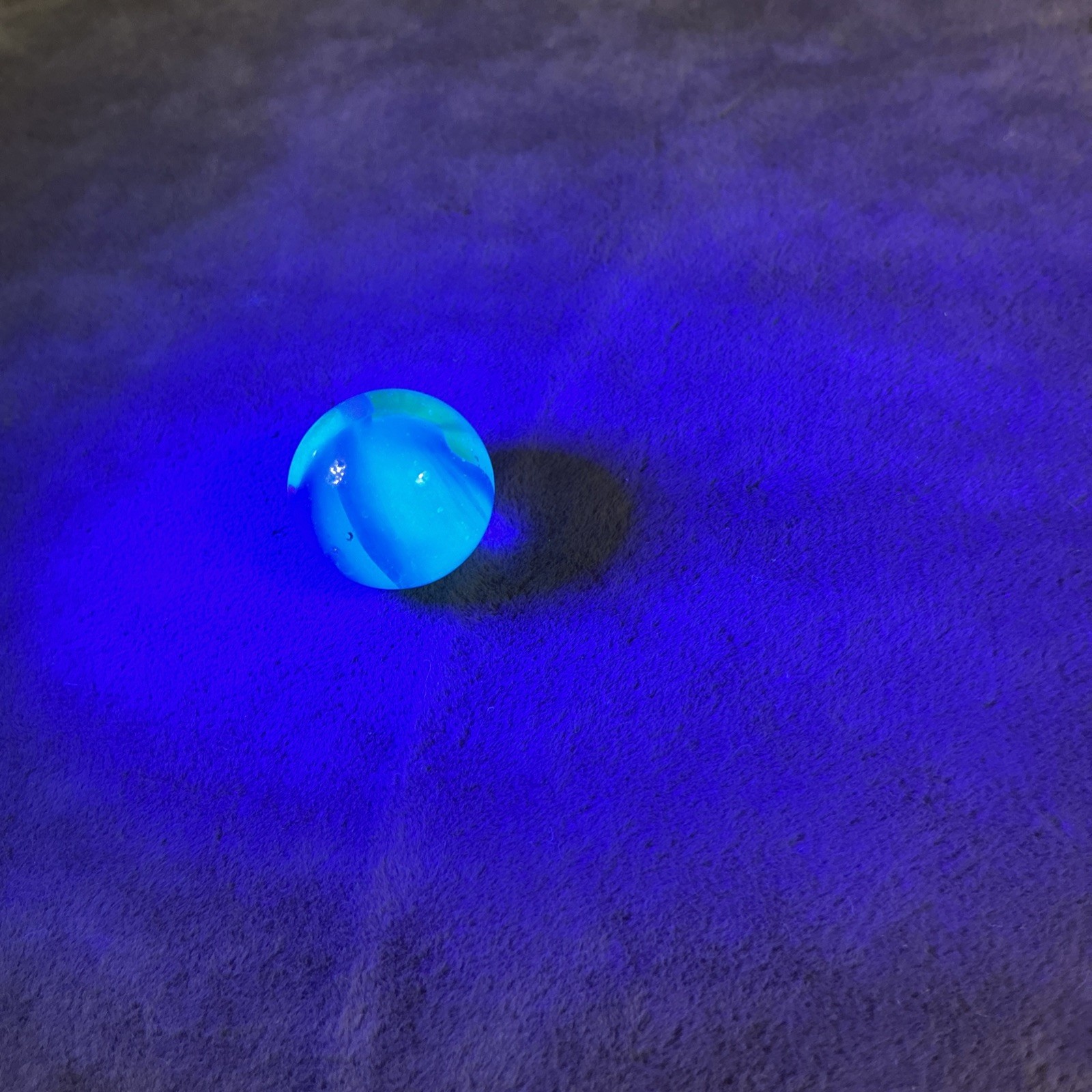Vintage Blue Cat Size Small Machine Made Marble Reactive Glows Under Black Light