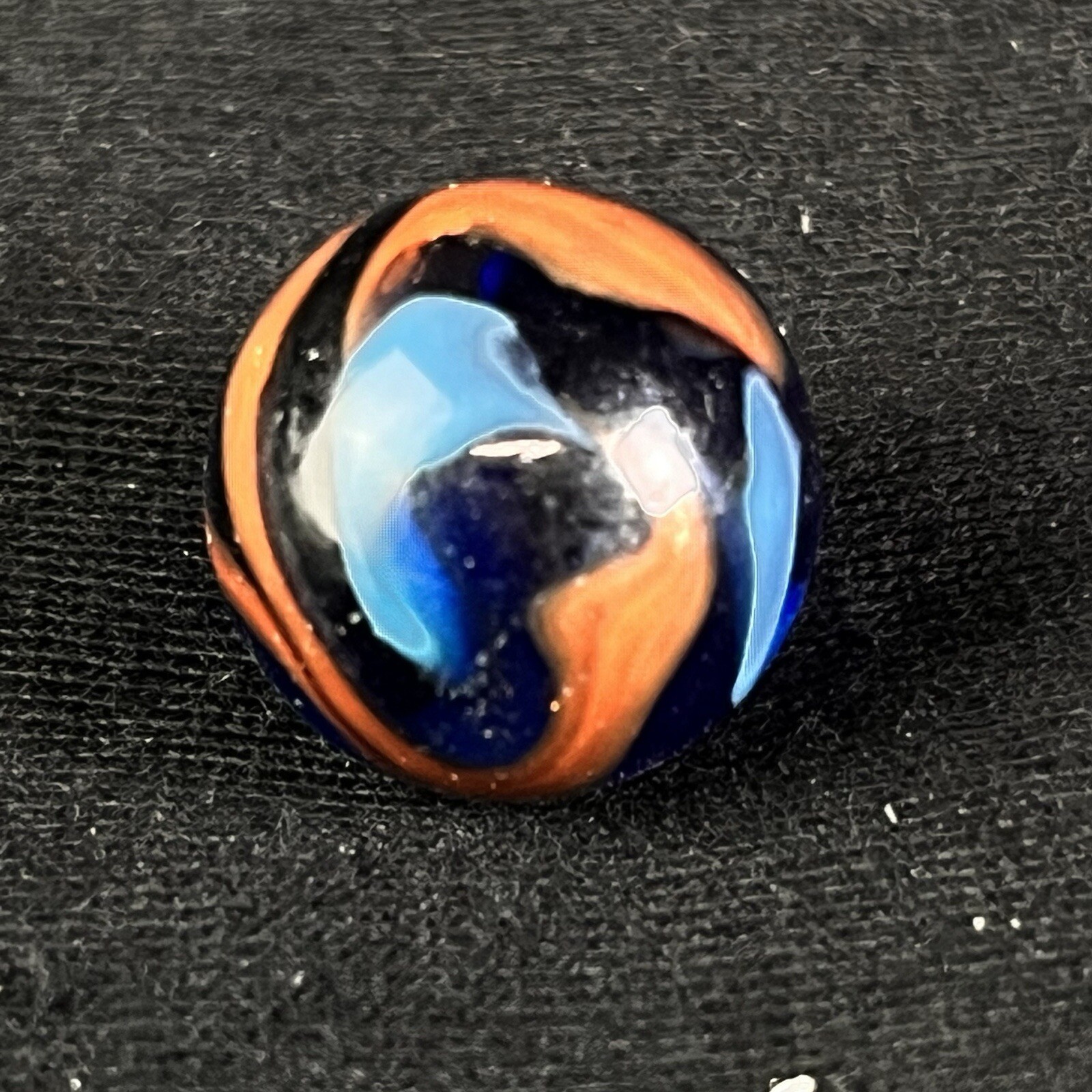 Vintage Akro Agate Peltier Art Swirl Glass Marble .63” Dark Blue Orange Aqua
