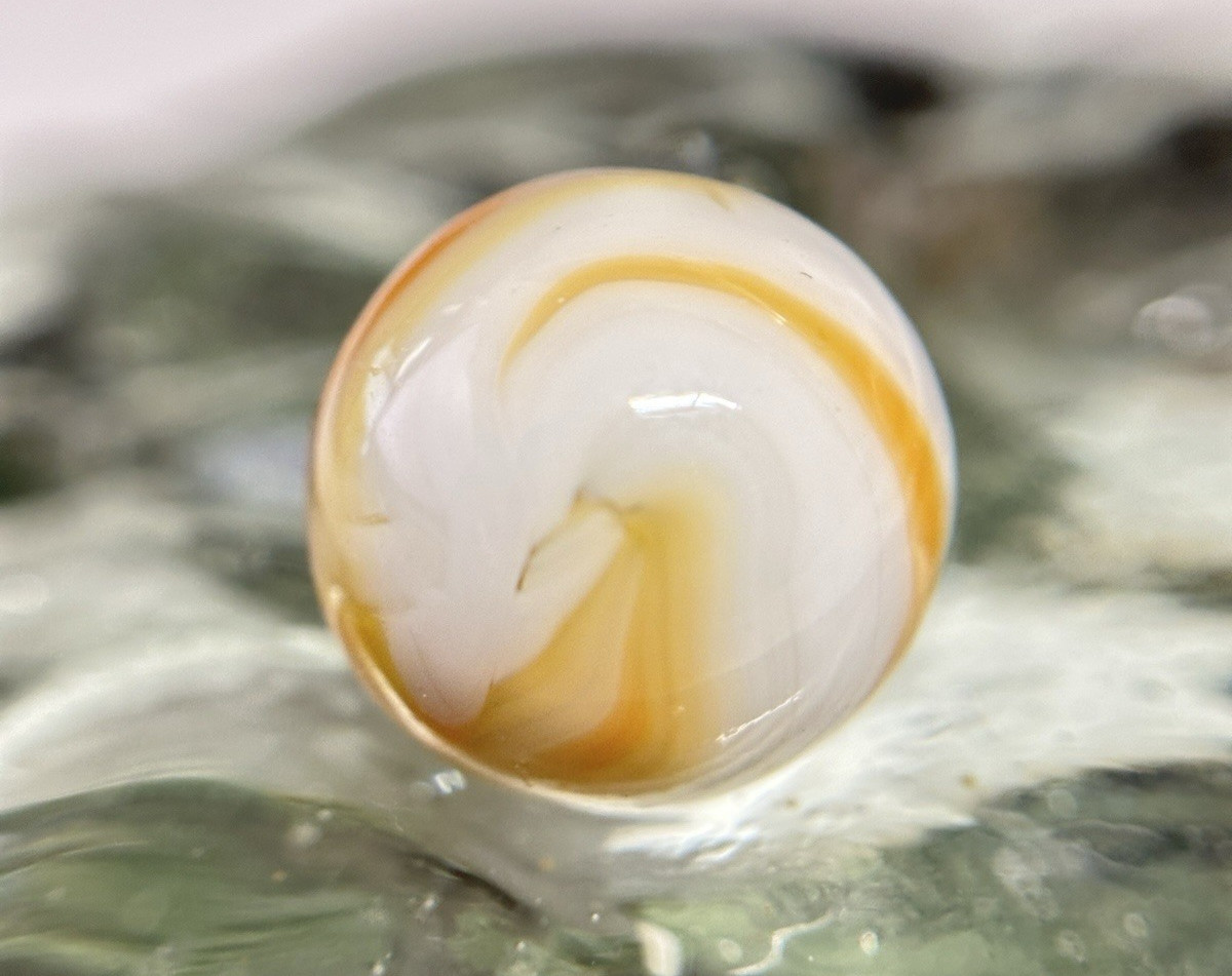 Vintage Alley Agate Pennsboro WV Butterscotch Yellow Busy Swirl Marble .64” HTF