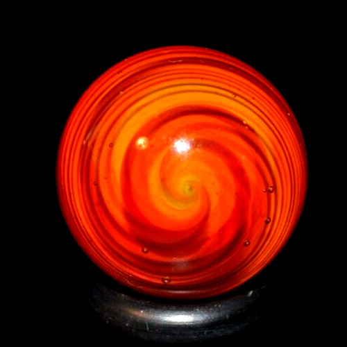 BRYAN TRILLAS GLASS MARBLE/.758″-BLUE BLACKLIGHT FIERY CORKSCREW-GOLDENROD,ORG+