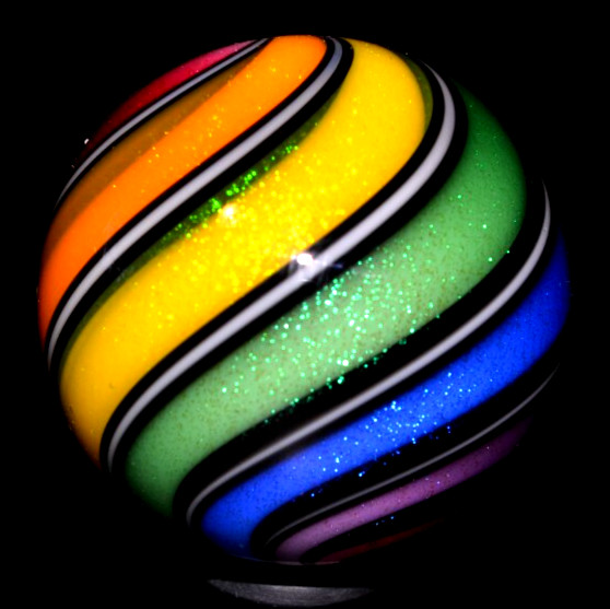 HOT HOUSE GLASS MARBLE/1.498″-DICHROIC BEACHBALL RAINBOW-REDISH PINK,LAVENDER+