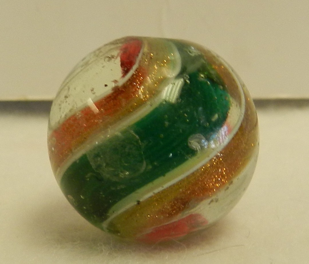 #20709m Large .90 Inches German Handmade 2 Color Ribbon Lutz Shooter Marble