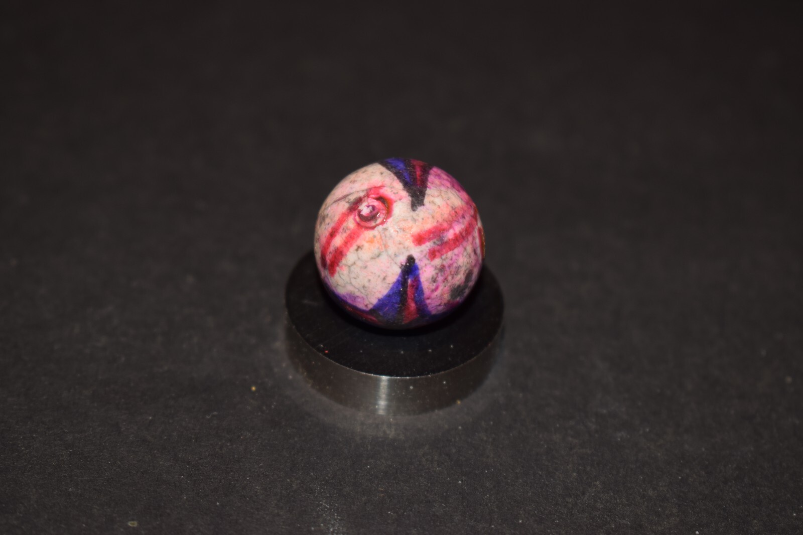 Antique Hand Painted, Fired Clay Abstract Star Marble Shooter Size .765″ VGC