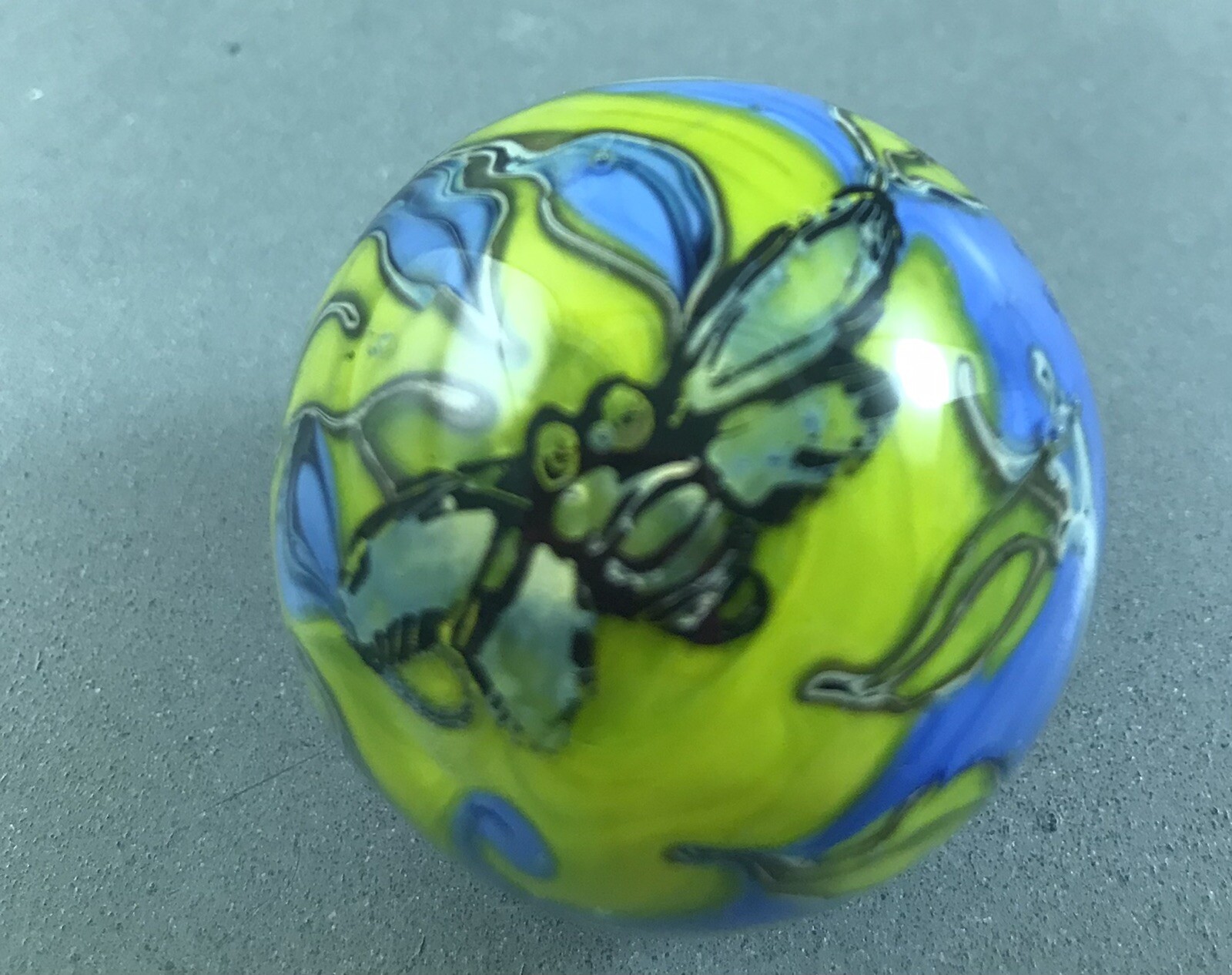 handmade Blue Green Cicada Moth glass marble Made By Sara Sally LaGrand