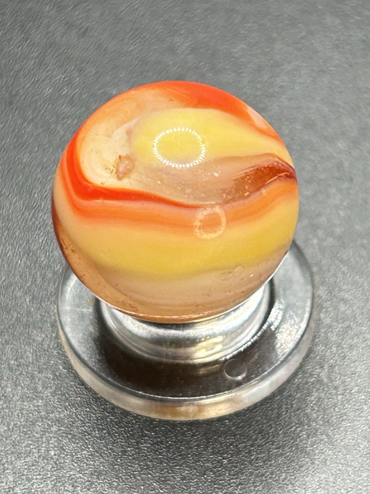 Vintage Akro Hybrid Popeye Marble Red & Yellow Orange 0.669”