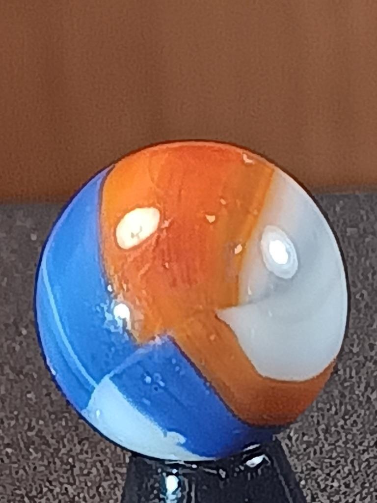 5/8″ Akro Marble King Fiery Orange Red Royal Blue Ribbon GOOD Marble B163
