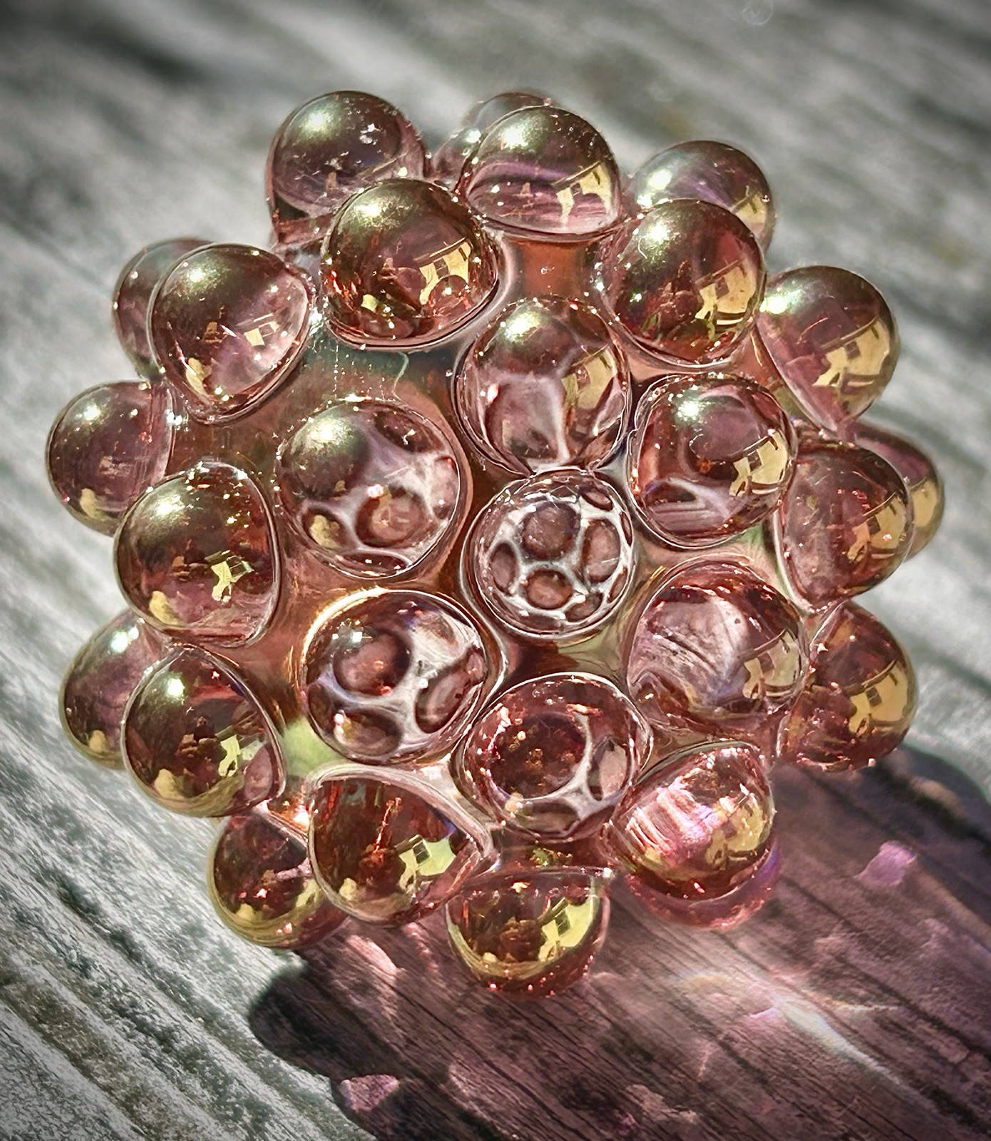 Hand Blown Gold Silver Fume Hobnail Marble Art Glass Paperweight Contemporary