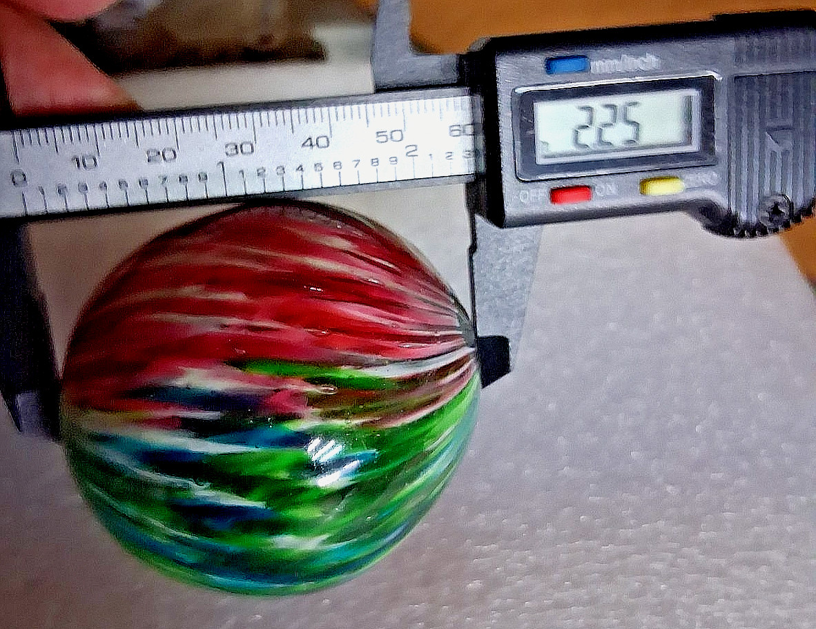 Large German Onion Skin Marble 2.11″ Red Green Blue White X-80 Lobed 2.25