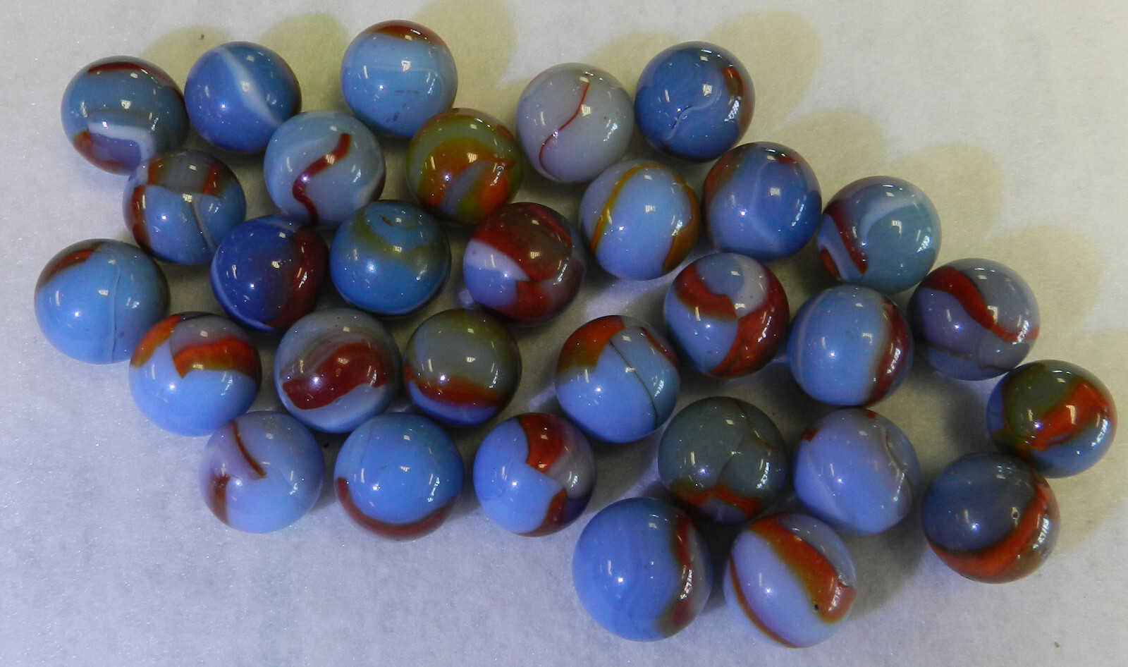 #19309m Vintage Group of 30 Peltier Glass Marbles .58 to .66 Inches