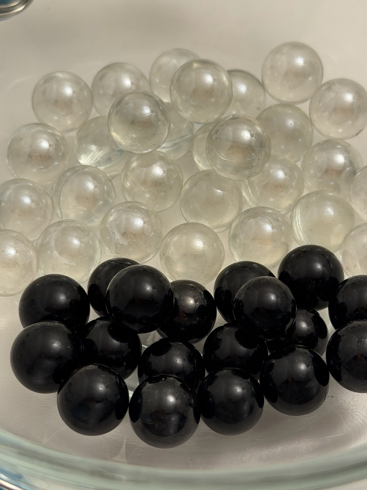 Vintage Lot (28)Clear Glass Marbles & (18)Black Glass Marbles Approx 1cm 6.4oz