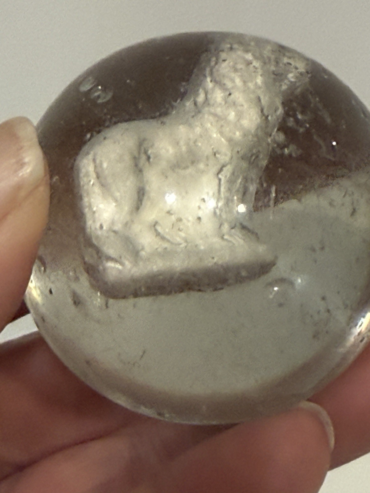 Late 19th To Early 20th Century German Sulfide Marble Dog Inside