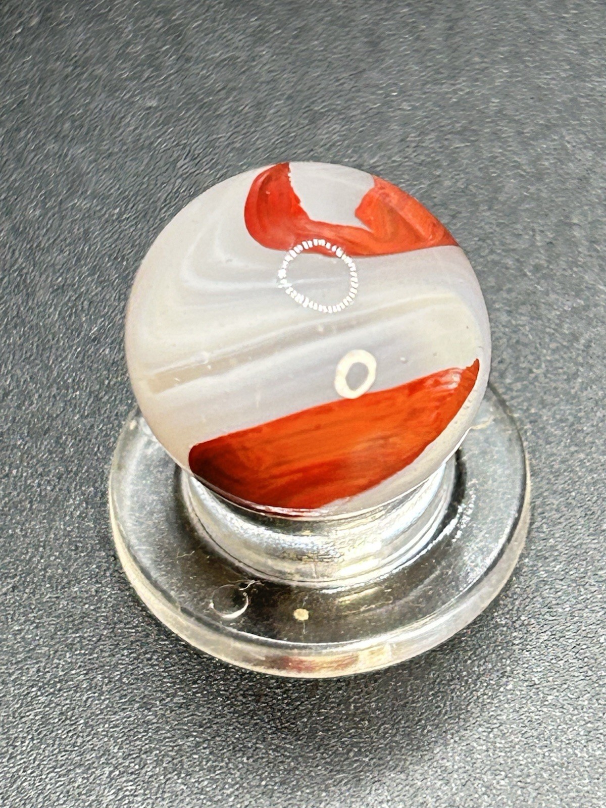 Vintage Akro Agate Silver Oxblood Marble Thick Oxblood Snake Pattern 0.591”