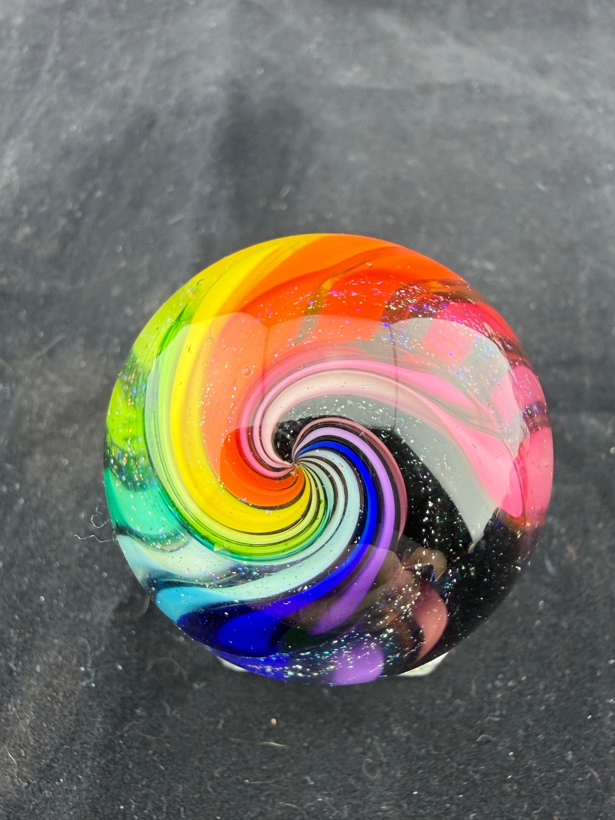 EDDIE SEESE 1 3/4″ Rainbow Lobed Dichroic Double Twist Marble Signed FES 12