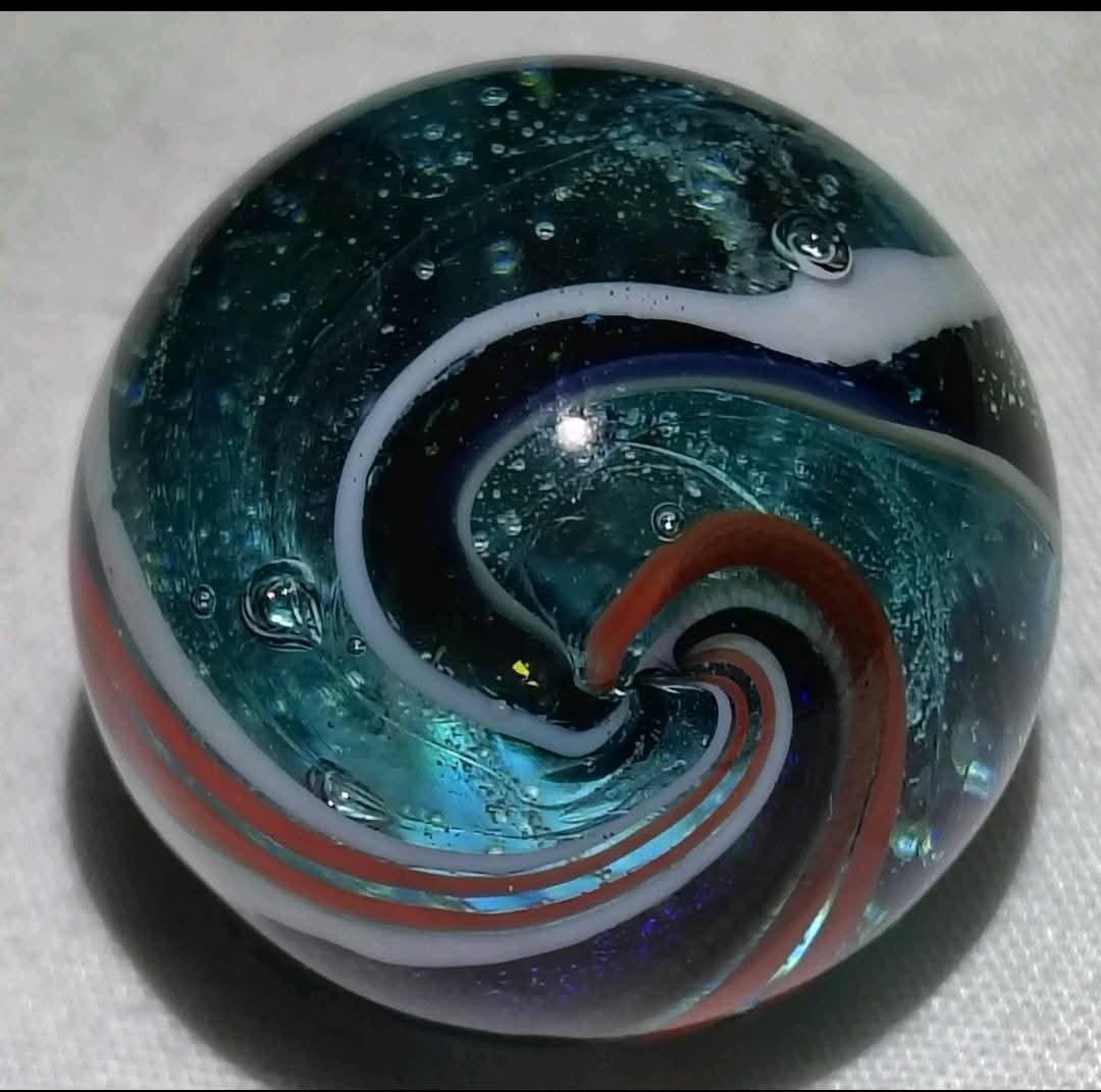 Vintage Paul Katherman Marble Double Swirl Blue Black White Red Gold SIGNED 2004