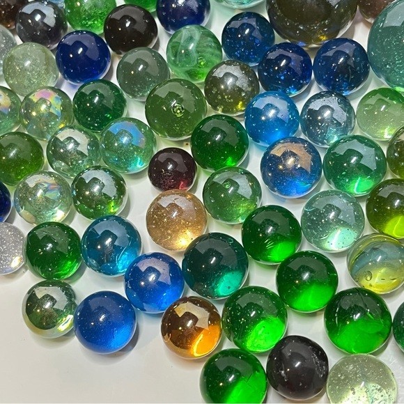180+ Vintage Glass Marbles Clear Green Blue Mixed Lot Yellow Orange Red Pink