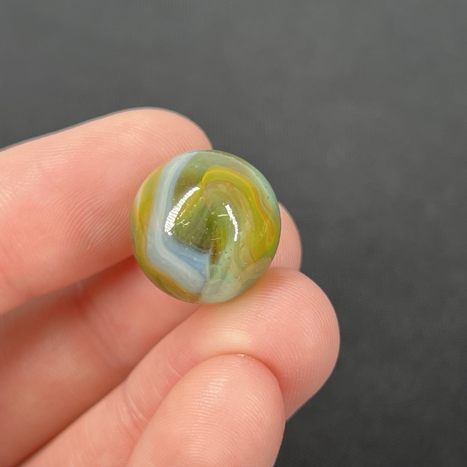 Vintage Glass Marble Christensen Akro Peltier Vitro .6” Clear Green Orange