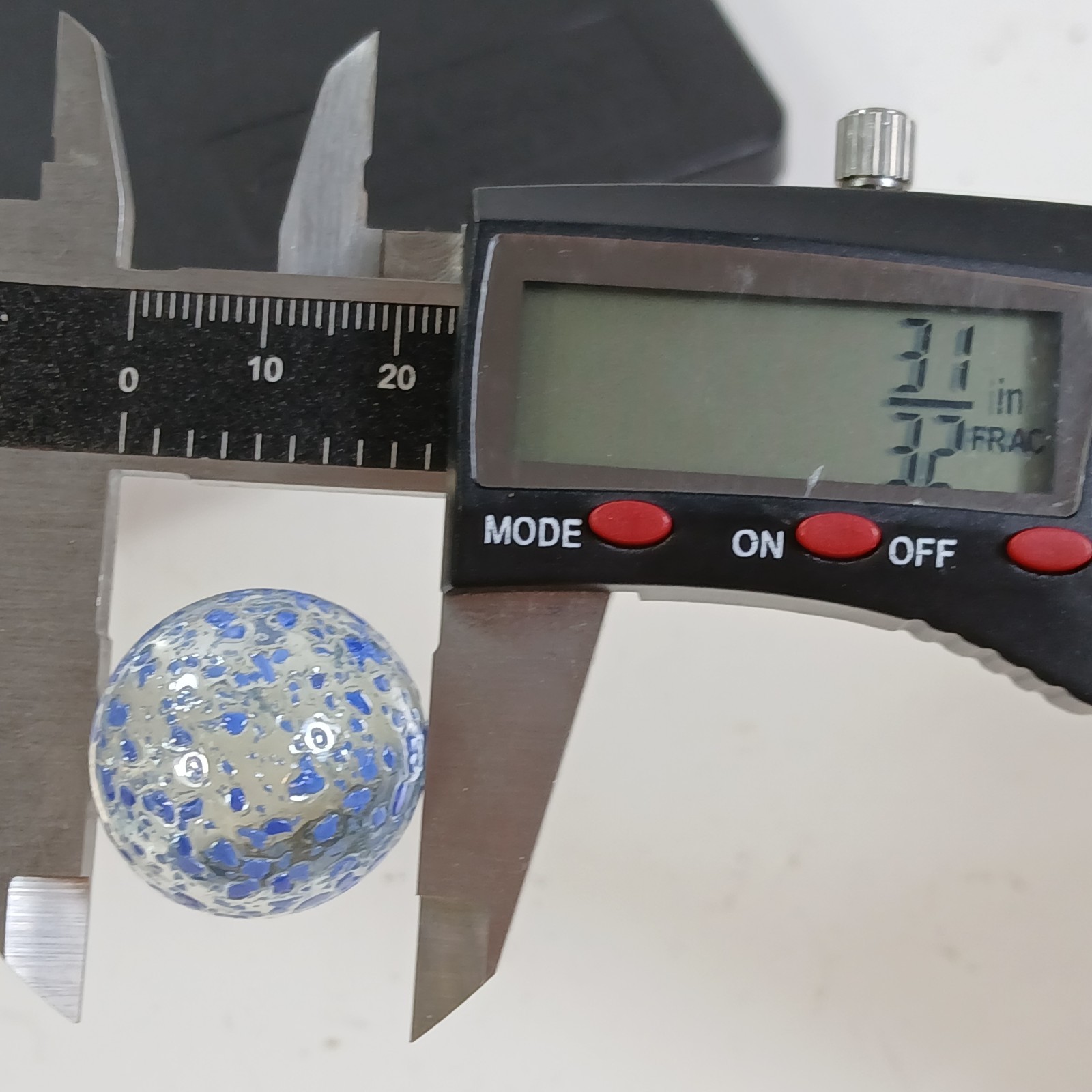 Vintage Akro Agate Shooter Confetti Blue Speckles 1″ Glass Marble Clear