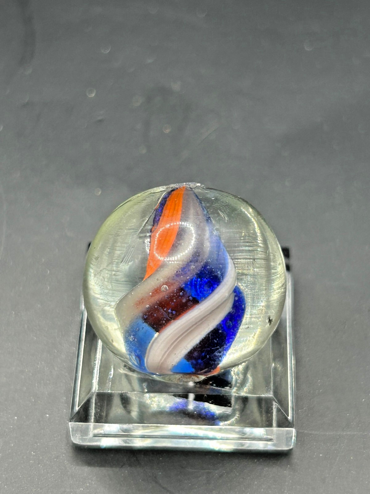 Antique German Naked Divided Core Marble Jelly Blue Orange White 3/4″ Mint E2.8