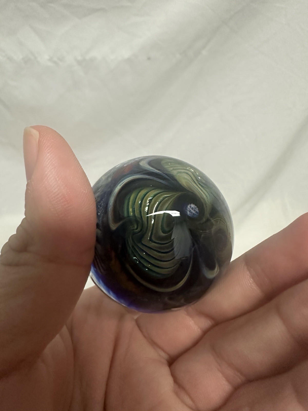 ⁠Kevin O’Grady Art Glass Vortex Marble Paperweight Dichroic Galaxy Signed⁠ 1.75”