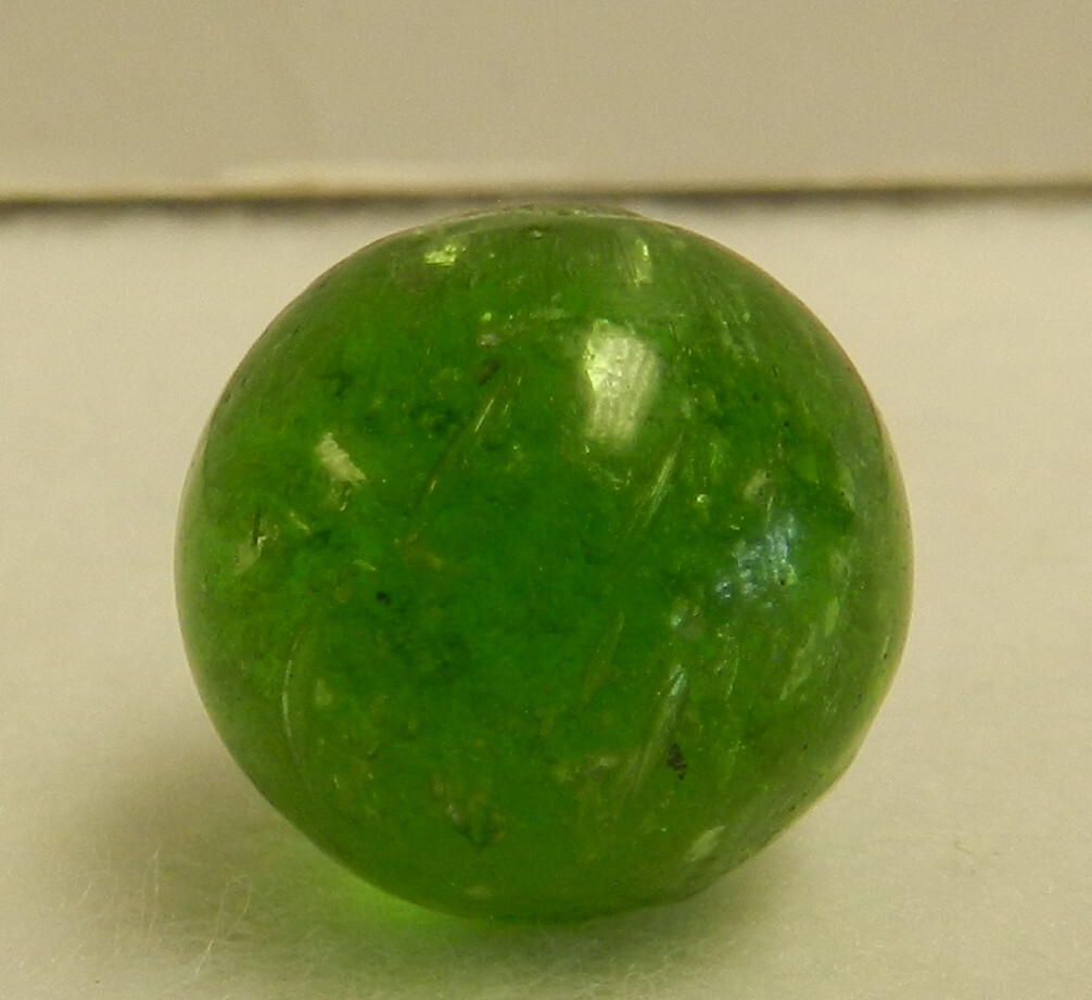 #18398m Vintage German Handmade Green Glass Mica Marble .64 Inches