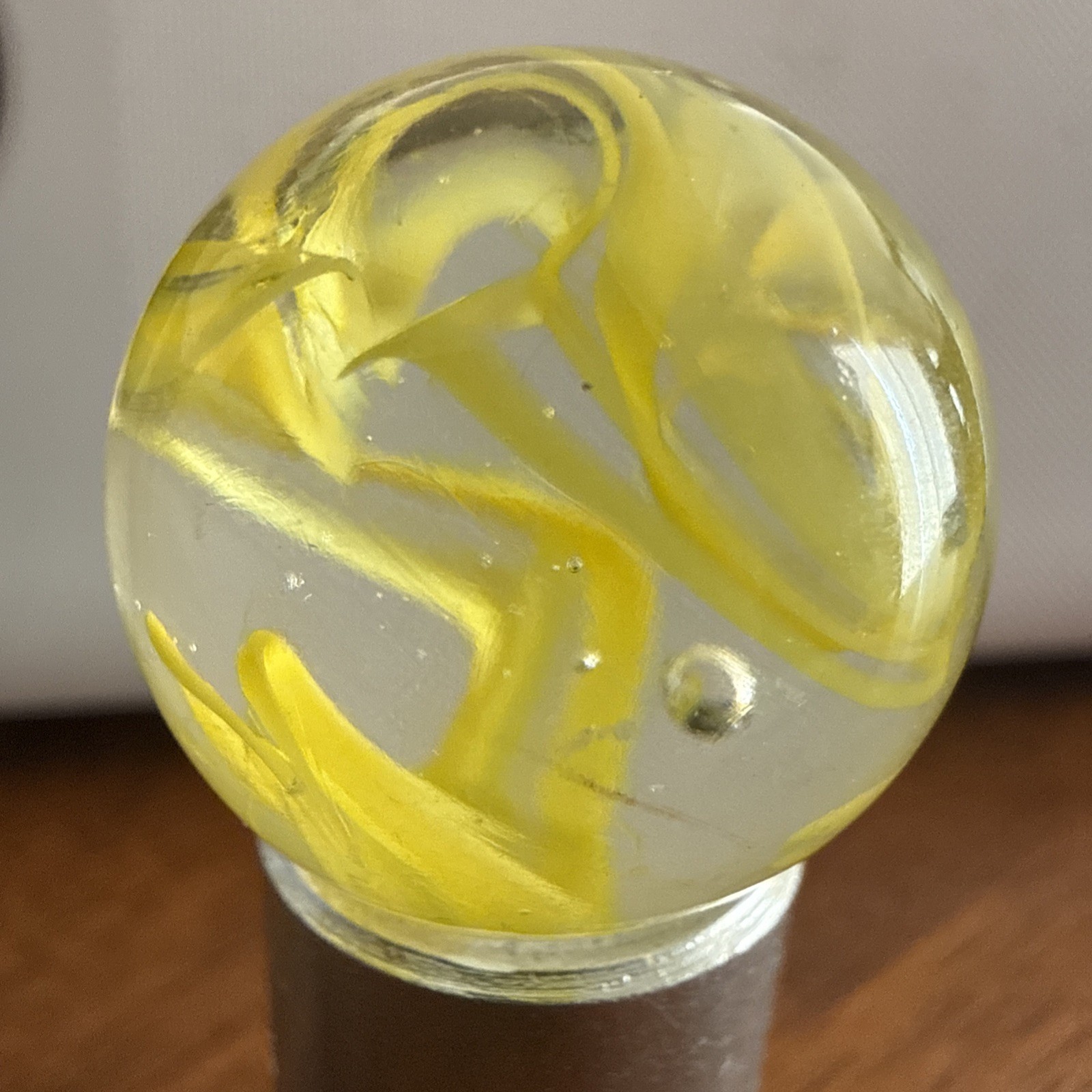 Yellow Lustered Spaghetti 0.95″ Glass Marble Iridescent w Swirls