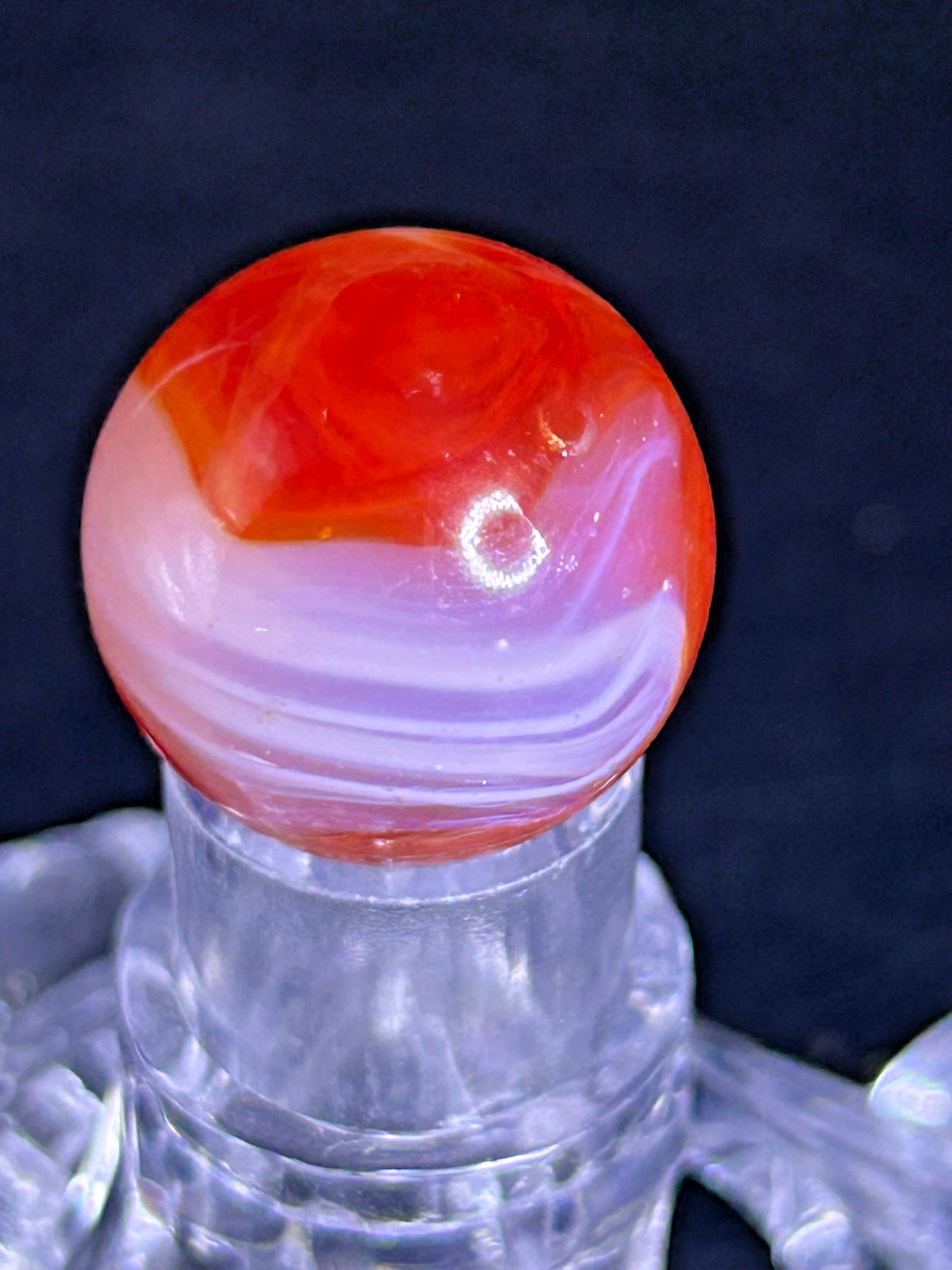 Vintage Akro Agate Onyx Marble, Red-Orange/White, Drizzle, UV+, .76″, NM+, #AP21