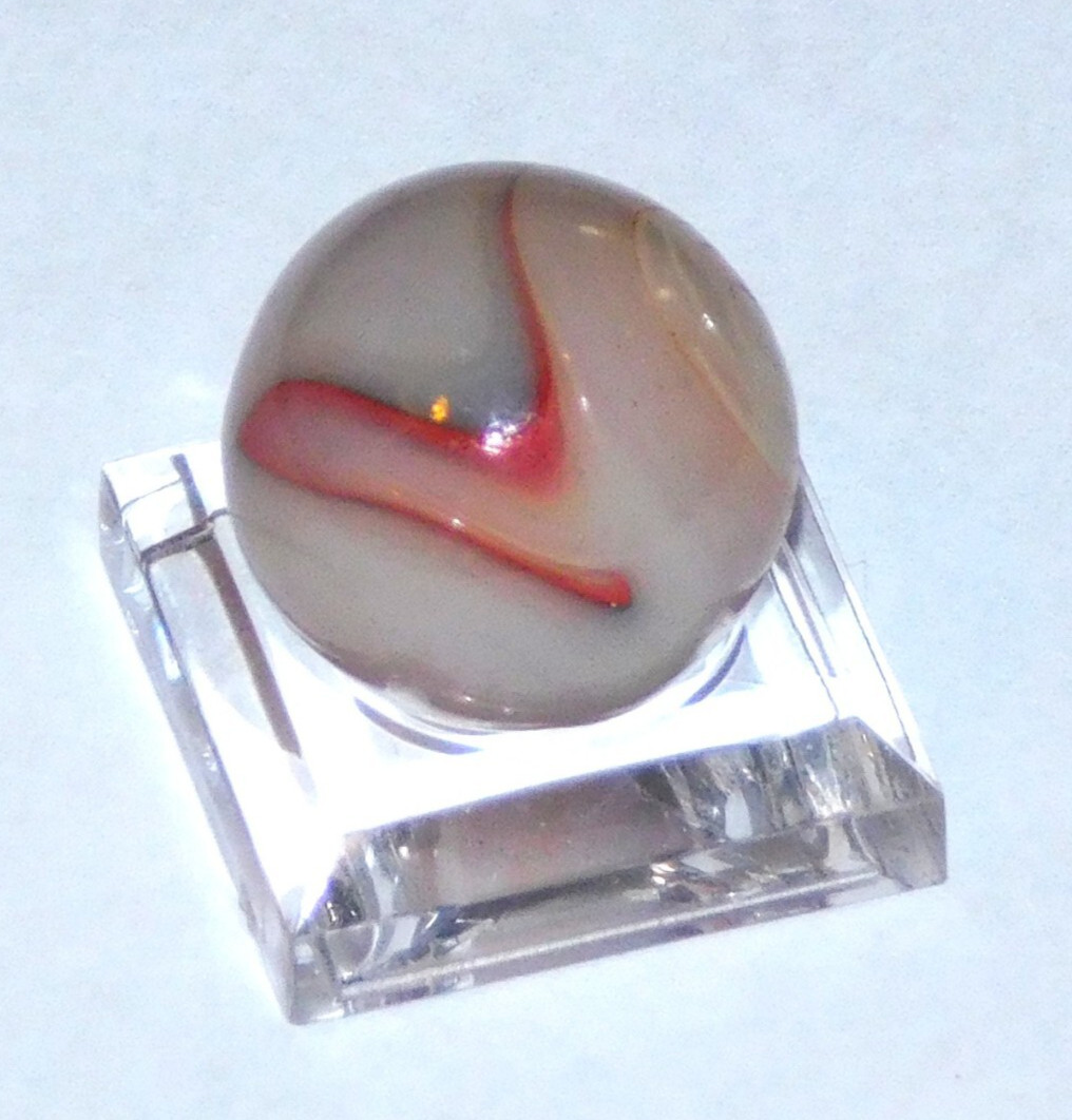 Vintage Glass Marble Large Red Black Grey Oxblood Melted ‘9 & Tail’ 0.73″ #0-130