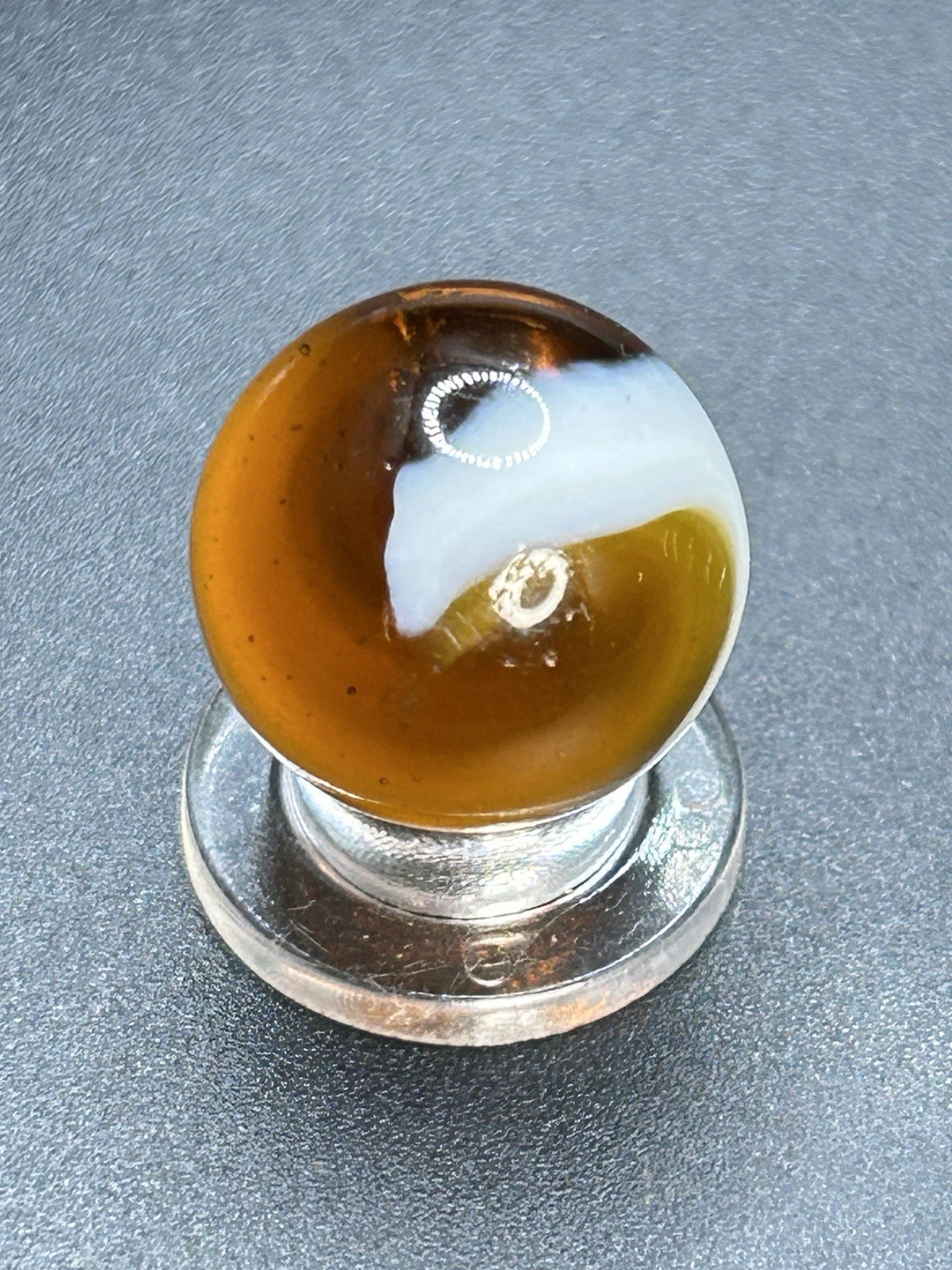 Vintage Classic Akro Agate Golden Amber Snake Spiral Marble 0.709”