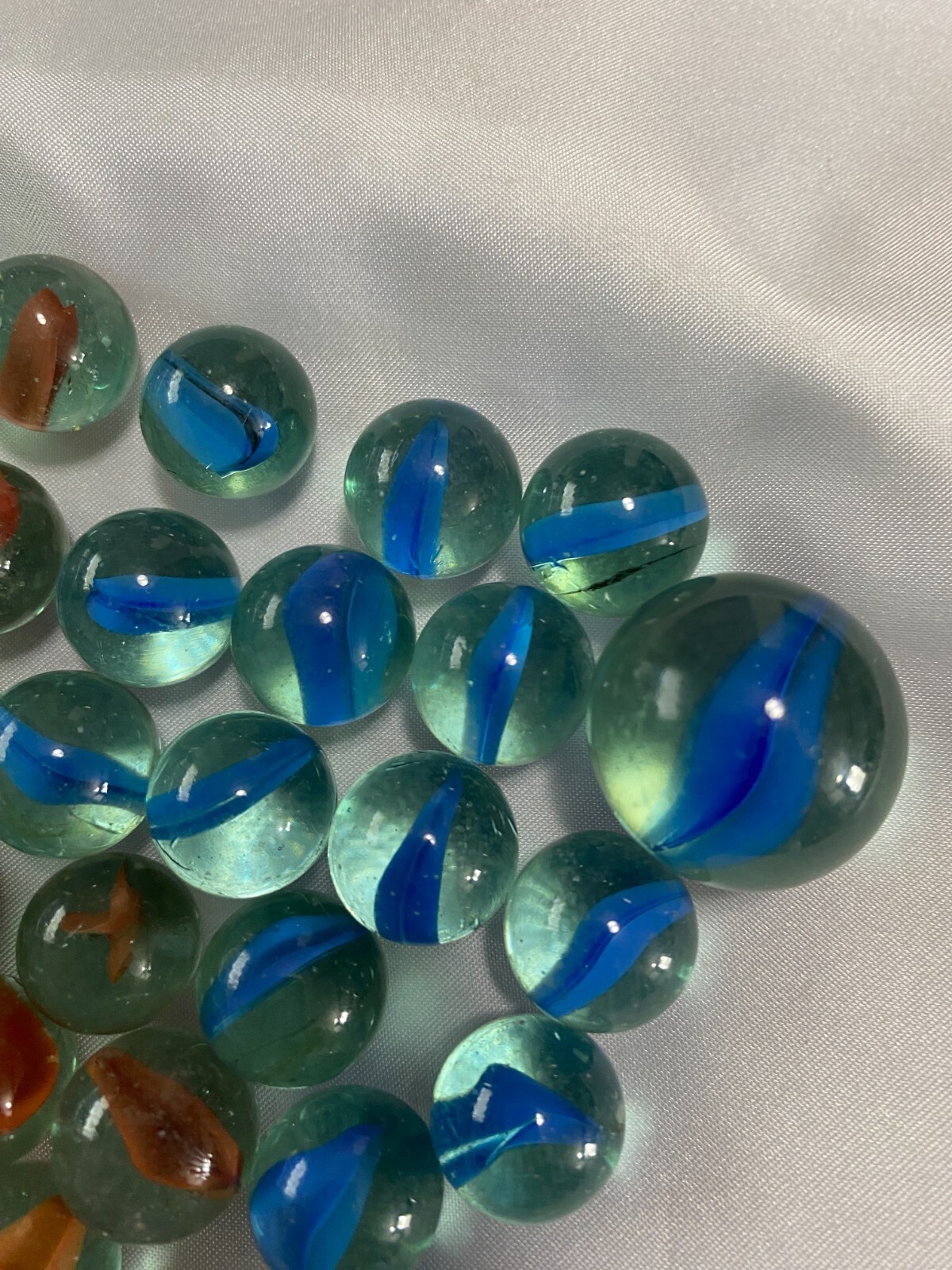 Vintage Cat Eye Marbles With 3 Large Cat Eyes Green Blue Red Stripes
