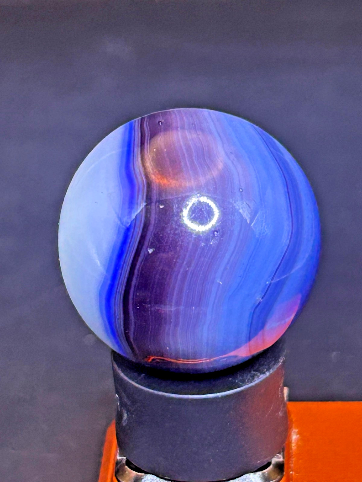 Akro Agate Patch Marble Blue & Purple Ribbons UV+ 1″ Shooter Wet Mint, SH21