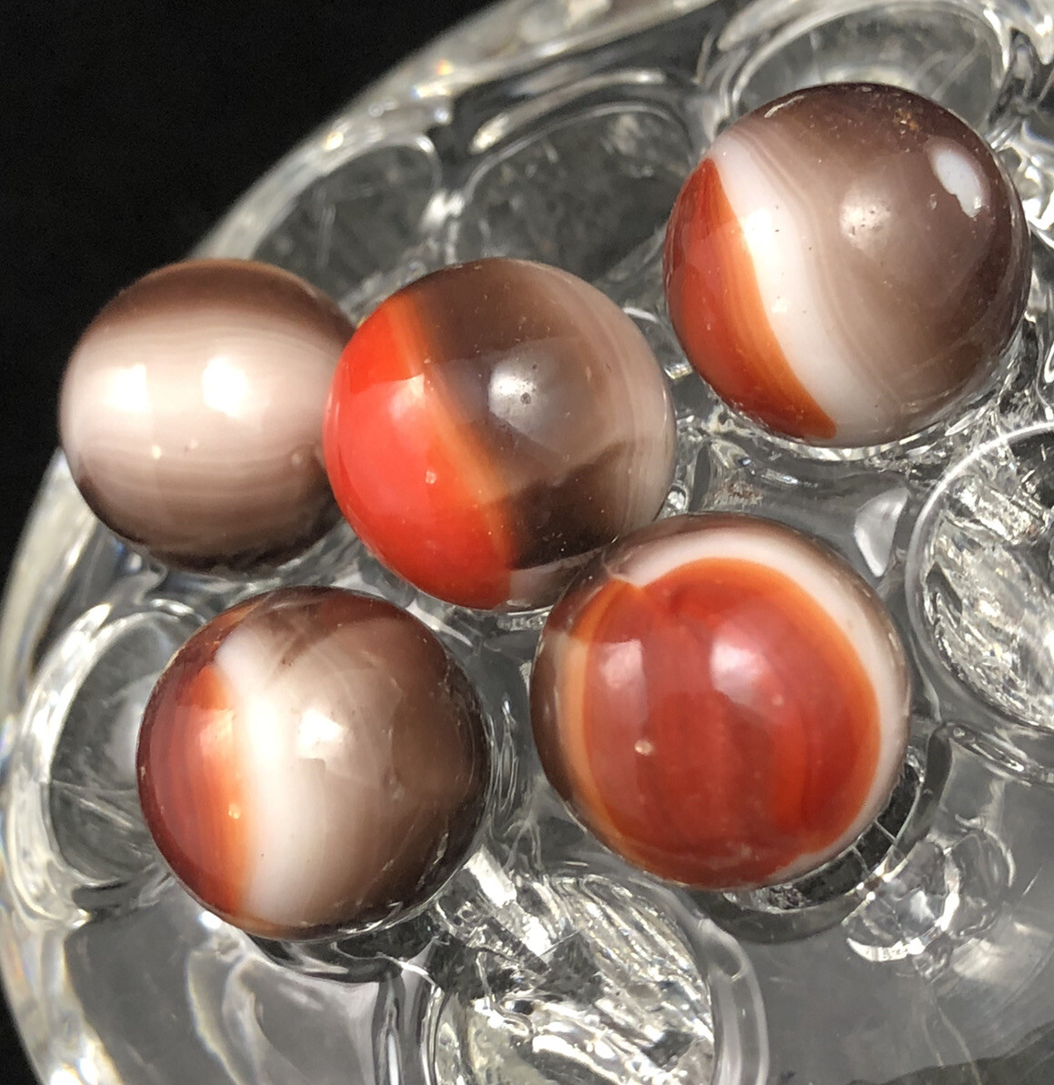 VINTAGE MARBLES RED WHITE BROWN Lot Of 5 PLAYING