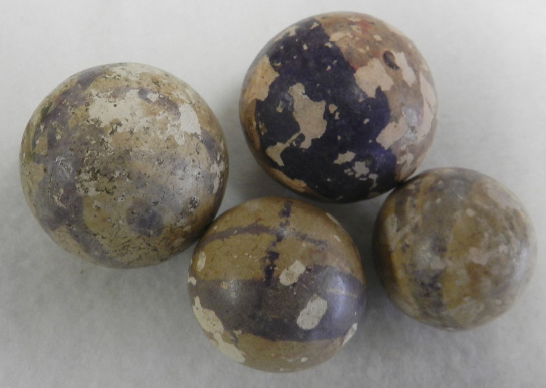 #20779m Vintage Group of 4 Played Ohio Made Rolled Commie Marbles Clay